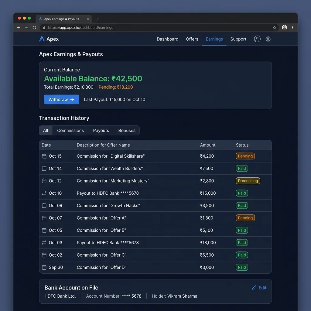 Earnings & Payouts Screen